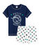 Kurzpyjama aus Leinen/Baumwolle für kleine Jungen blau MEDIEVAL/weiss MULTICO