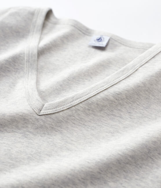 T-Shirt L’ICONIQUE aus Baumwolle mit V-Ausschnitt für Damen grau BELUGA CHINE