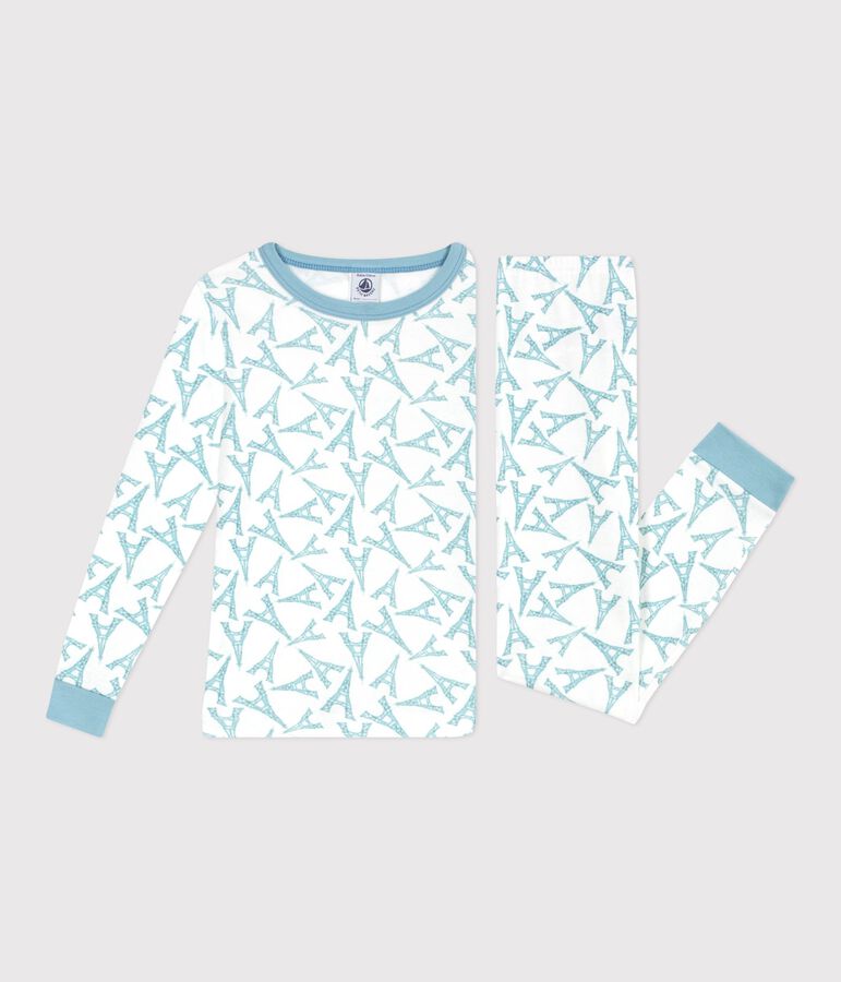 Eng anliegender Kinder-Pyjama aus Baumwolle mit Eiffelturm-Motiv weiss/gr&uuml;n/vielfarbig
