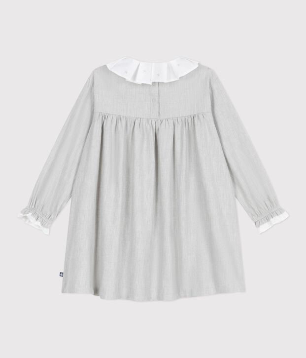 Lang&auml;rmeliges Kinder-Kleid aus einfarbigem Flanell grau