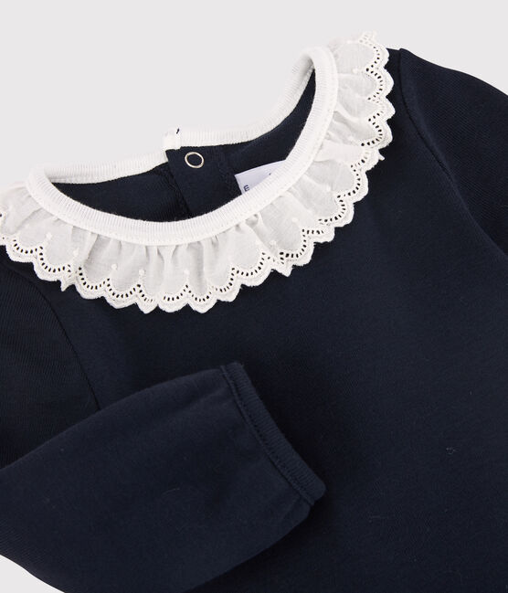 Langärmeliges Baby-Kleid für Mädchen weiss MARSHMALLOW/blau SMOKING