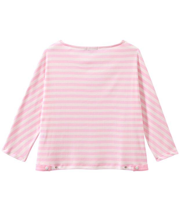 Gestreiftes Damen-Shirt mit 3/4-&Auml;rmeln rosa/weiss