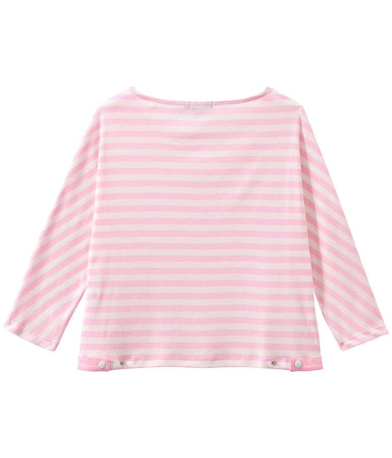 Gestreiftes Damen-Shirt mit 3/4-&Auml;rmeln rosa/weiss