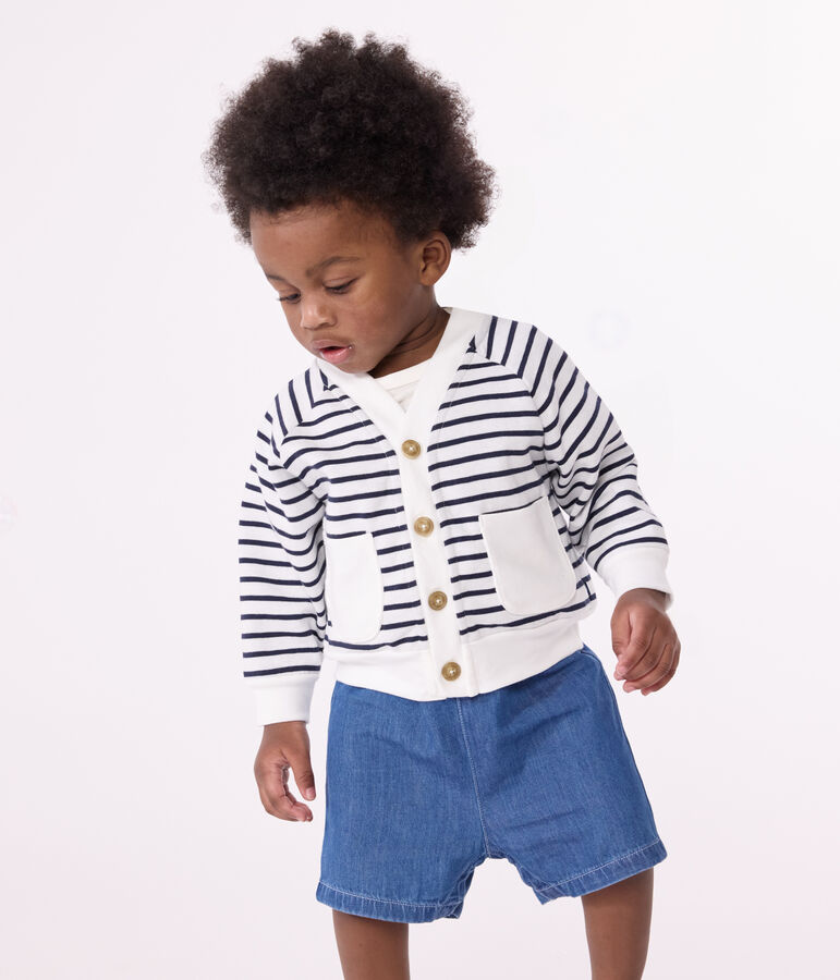 Baby-Cardigan aus dickem Jersey weiss MARSHMALLOW/blau SMOKING