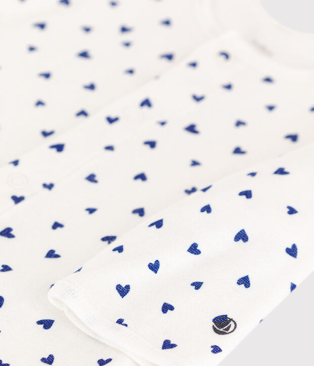 Baby-Bodyjama aus Doppeljersey mit Herzmotiv weiss/blau