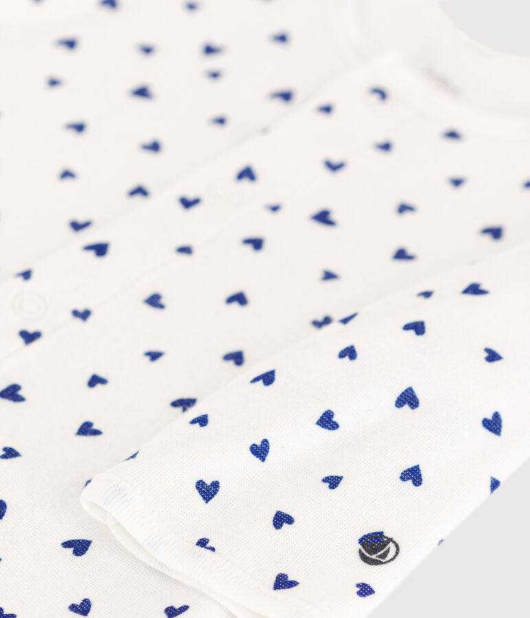 Baby-Bodyjama aus Doppeljersey mit Herzmotiv weiss/blau