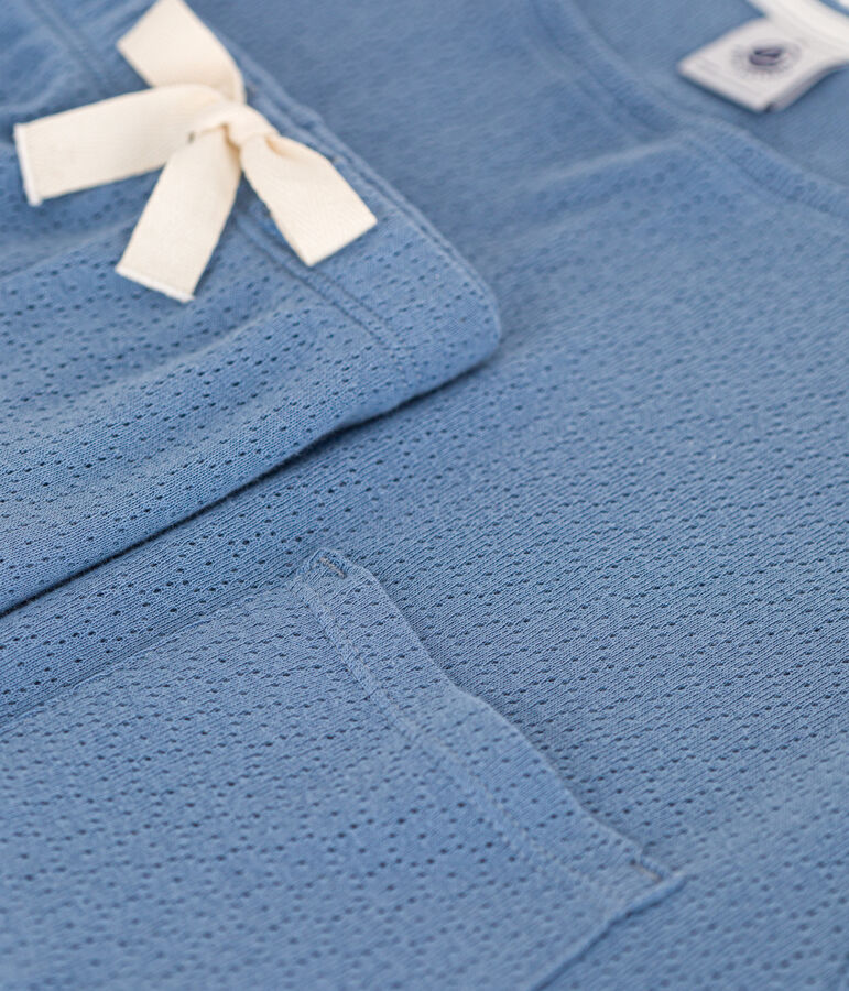 Damen-Pyjama mit Shorts und T-Shirt aus Baumwolle in Ajour-Optik, unifarben blau