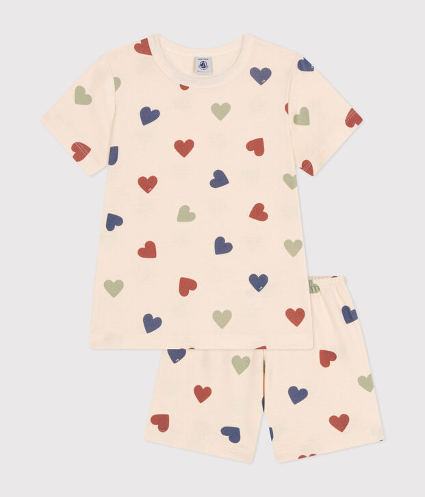 Kurzer Kinderpyjama aus Baumwolle mit Herz-Printmotiv naturfarben/vielfarbig