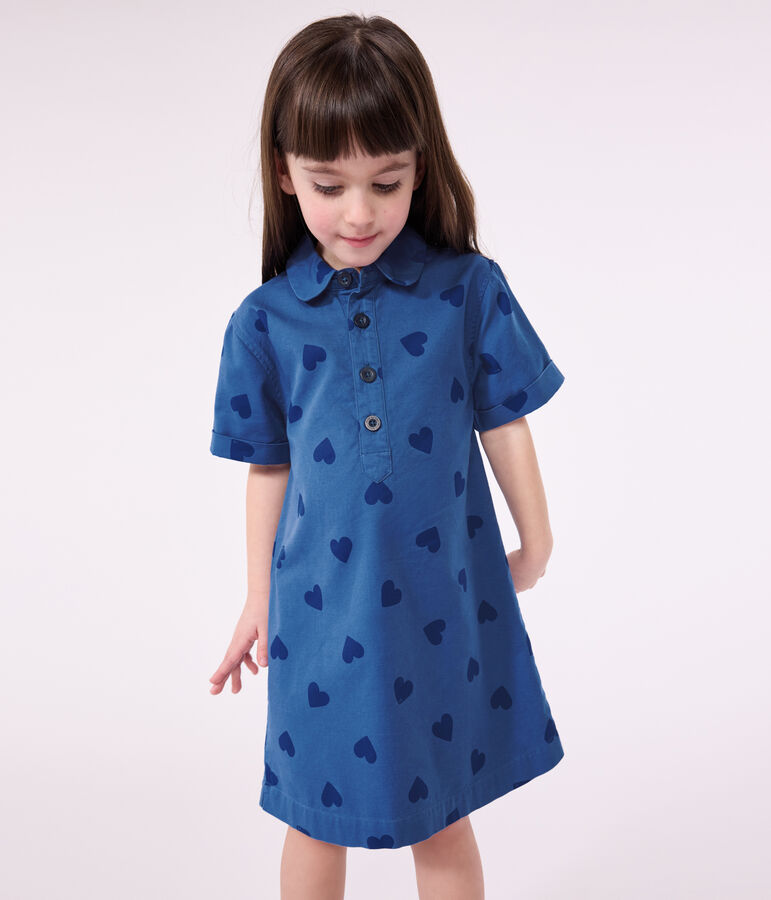 Kurz&auml;rmeliges Kinder-Kleid aus Baumwolle mit Herzmotiv blau/blau