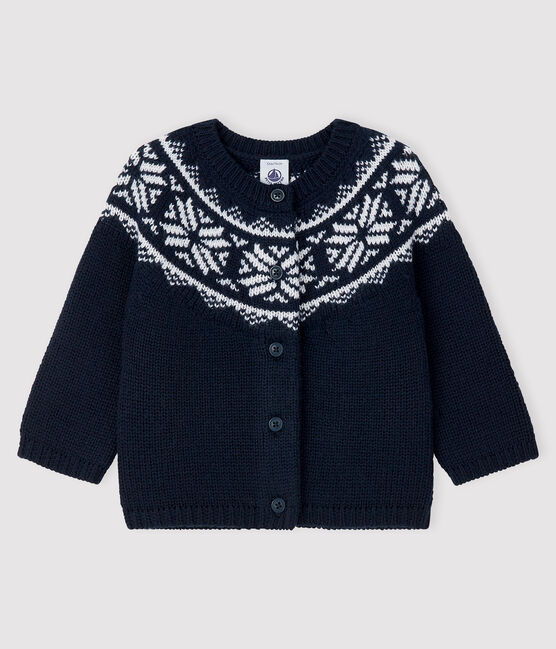Baby-Cardigan aus 100% Wolle blau SMOKING/weiss MARSHMALLOW