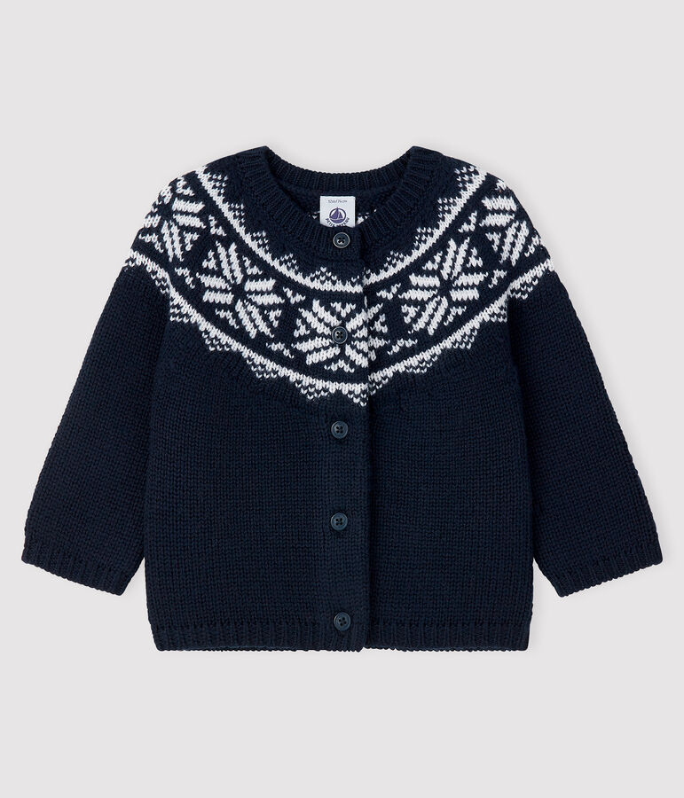 Baby-Cardigan aus 100% Wolle blau/weiss