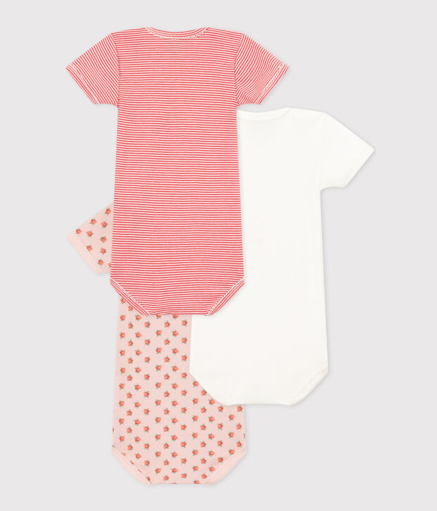3er-Set kurz&auml;rmelige Baby-Bodys aus Baumwolle mit Blumenmuster vielfarbig