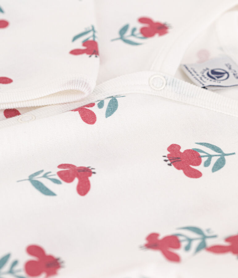 Strampler ohne F&uuml;&szlig;e aus Baumwolle mit Blumenmuster weiss/vielfarbig