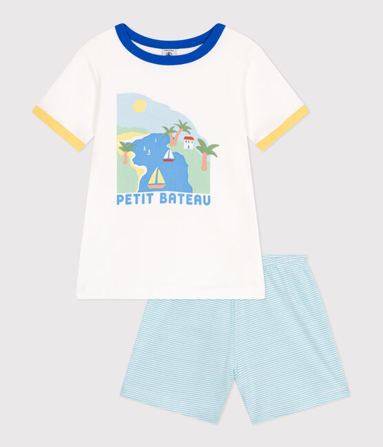 Kinder-Kurzpyjama aus Baumwolle weiss MARSHMALLOW/weiss MULTICO