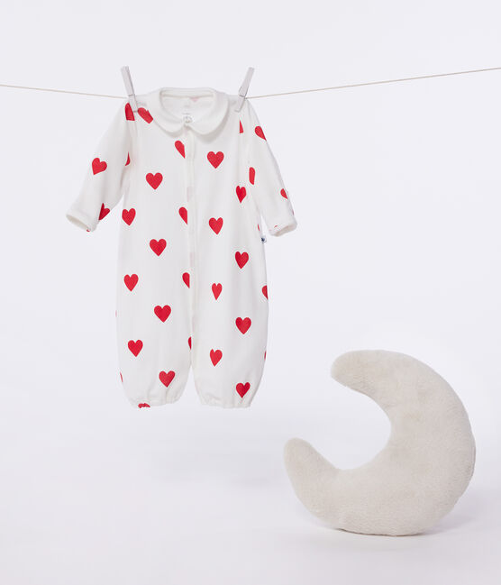 Baby-Kombi-Overall aus Baumwolle mit roten Herzen weiss MARSHMALLOW/rot TERKUIT