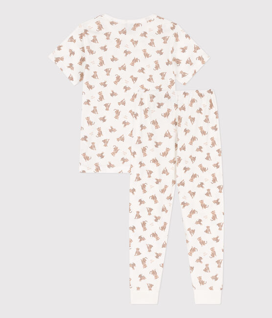 Kurzärmeliger Kinderpyjama aus Baumwolle mit Leopardenmuster weiss MARSHMALLOW/weiss MULTICO