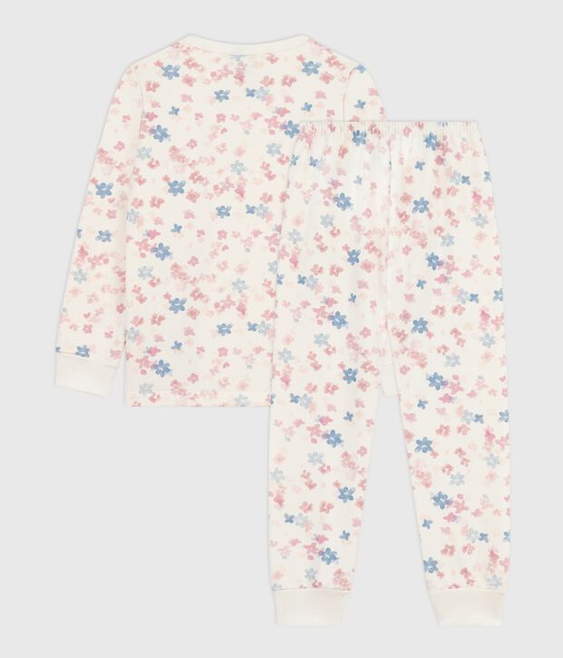 Kinder-Pyjama aus Molton mit Blumenmotiv naturfarben/vielfarbig