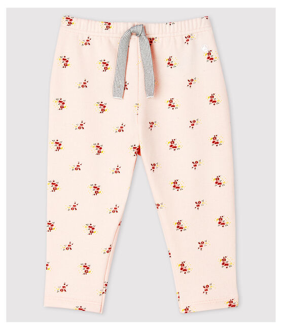 Baby-Hose aus bedrucktem Molton für Mädchen rosa FLEUR/weiss MULTICO