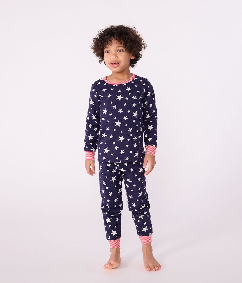 Kinder-Pyjama aus Molton mit Stern-Motiv blau/weiss