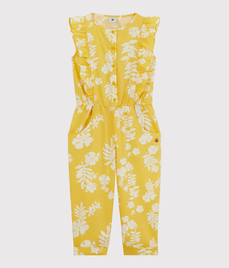 Bedruckter Overall aus Popeline f&uuml;r M&auml;dchen gelb/weiss