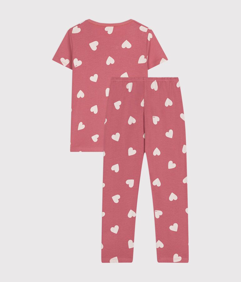 Kinder-Pyjama aus Baumwolle mit Herzmotiv rosa/naturfarben