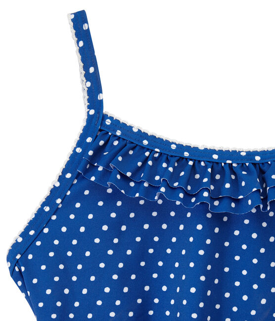 Mädchen-Badeanzug mit Punktmuster blau PERSE/weiss MARSHMALLOW