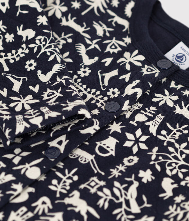 Kinder-Cardigan aus gestepptem Doppeljersey mit Aufdruck f&uuml;r M&auml;dchen blau/naturfarben