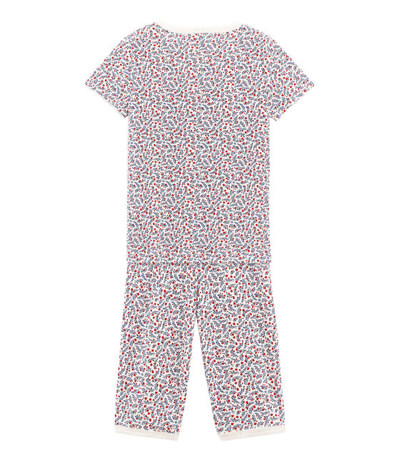 Rippstrick-Kurzpyjama für kleine Mädchen weiss MARSHMALLOW/weiss MULTICO