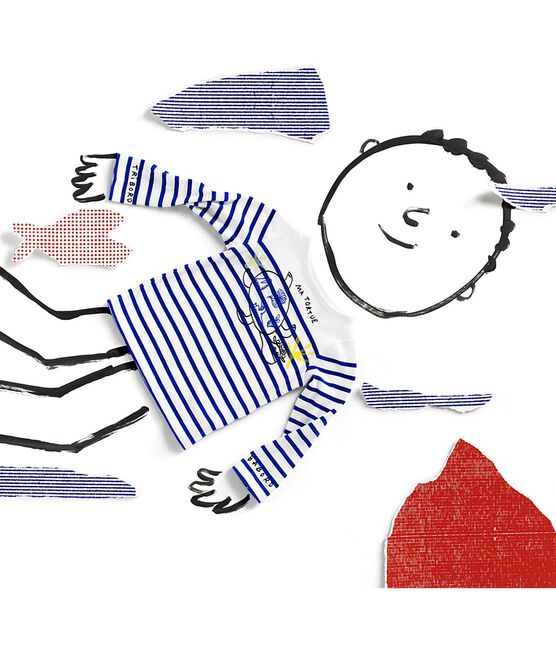 T-Shirt mit Marinestreifen für Kinder Serge Bloch weiss MARSHMALLOW/blau PERSE