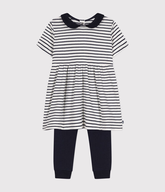 Babyset aus Baumwolle, bestehend aus Kleid und Leggings weiss MARSHMALLOW/blau SMOKING