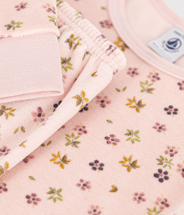 Kinder-Pyjama aus Nicki mit Blumenmotiv rosa/vielfarbig