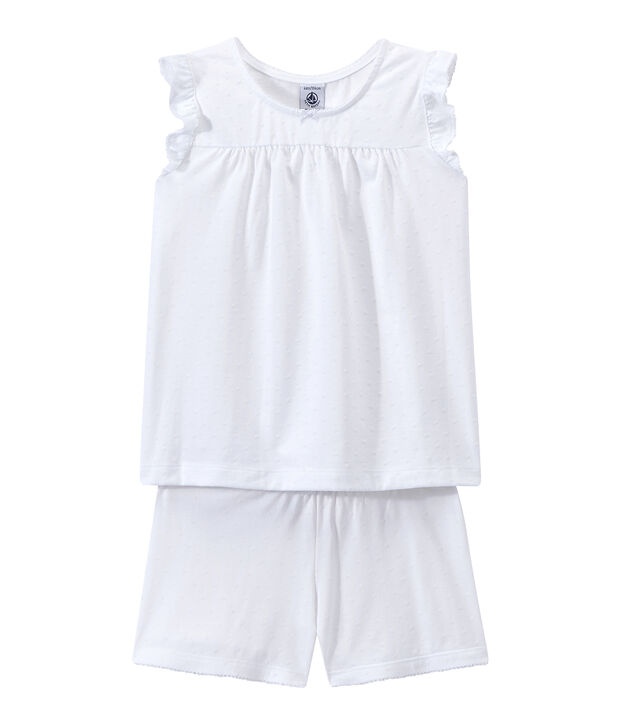 Kurzpyjama aus d&uuml;nner Baumwolle f&uuml;r M&auml;dchen weiss