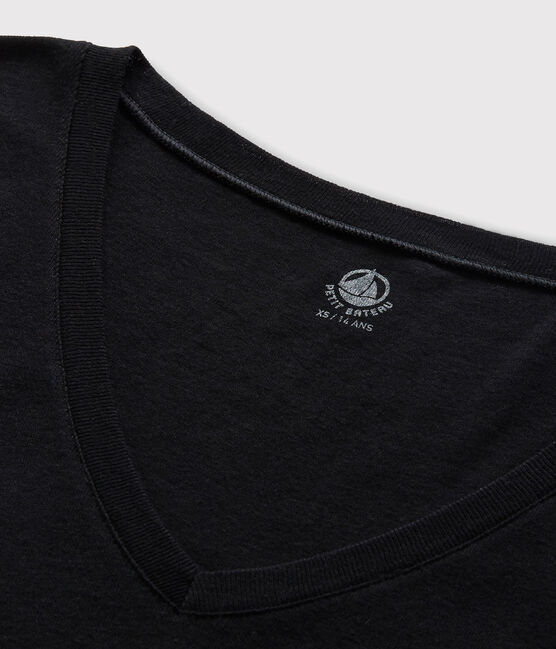 Eng anliegendes T-Shirt mit V-Ausschnitt aus Baumwolle für Damen schwarz NOIR