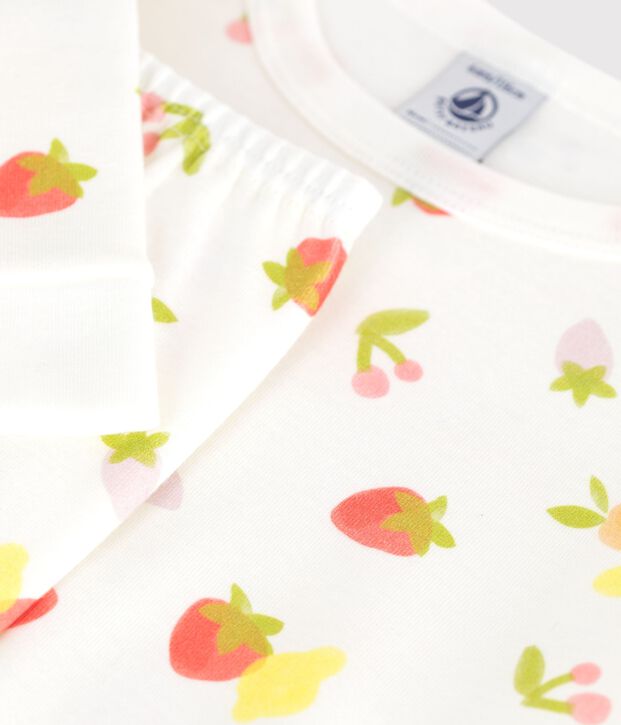 Eng anliegender Kinder-Pyjama aus Baumwolle mit Fruchtmotiv weiss/vielfarbig