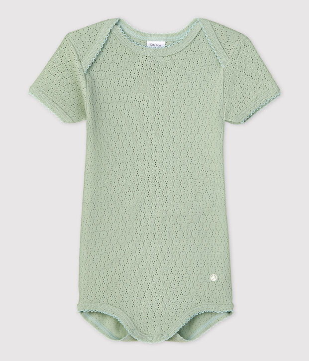 Kurz&auml;rmeliger Baby-Body aus Ajour-Strick gr&uuml;n