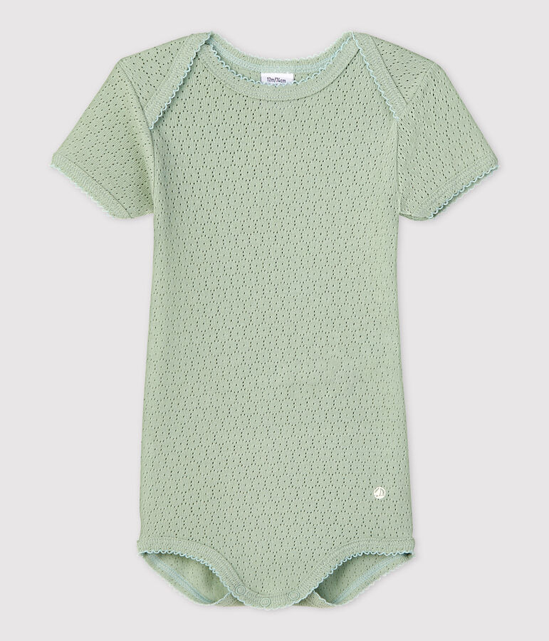 Kurz&auml;rmeliger Baby-Body aus Ajour-Strick gr&uuml;n HERBIER