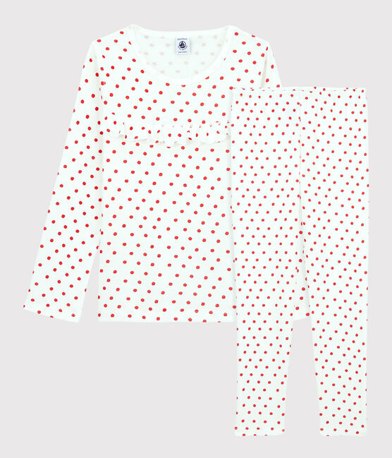 Kinderpyjama aus Baumwolle mit rotem Polka-Dot-Muster für Mädchen weiss MARSHMALLOW/rot PEPS