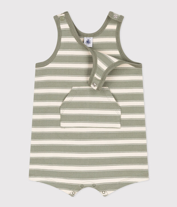 &Auml;rmelloser Baby-Kurzoverall aus dickem gestreiftem Jersey gr&uuml;n/naturfarben