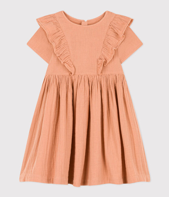 Kurzärmeliges Kleid aus unifarbener Baumwollgaze  für Kinder/Mädchen rosa SIENNA