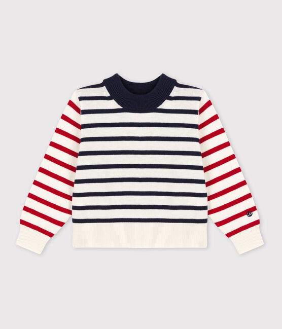 Kinder-Matrosenpullover aus Baumwolle für Mädchen und Jungen weiss MARSHMALLOW/weiss MULTICO