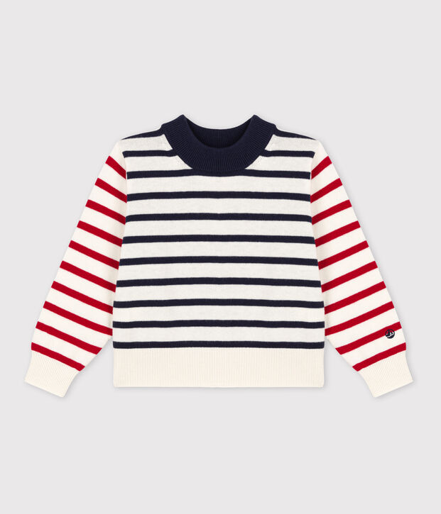 Kinder-Matrosenpullover aus Baumwolle f&uuml;r M&auml;dchen und Jungen weiss/vielfarbig