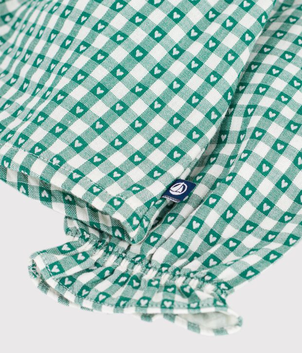 Lang&auml;rmelige Baby-Bluse aus Baumwolle mit Herz-Vichymuster gr&uuml;n/weiss