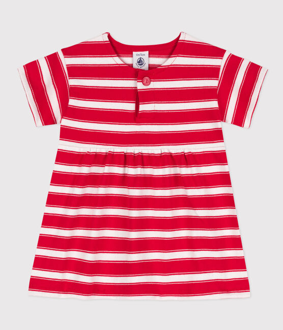 Kurzärmeliges Babykleid aus gestreiftem dichtem Jersey rot PEPS/weiss MARSHMALLOW