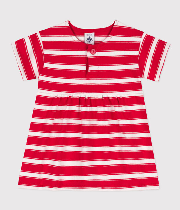 Kurz&auml;rmeliges Babykleid aus gestreiftem dichtem Jersey rot/weiss