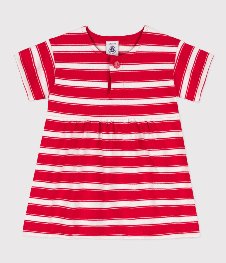 Kurz&auml;rmeliges Babykleid aus gestreiftem dichtem Jersey rot/weiss