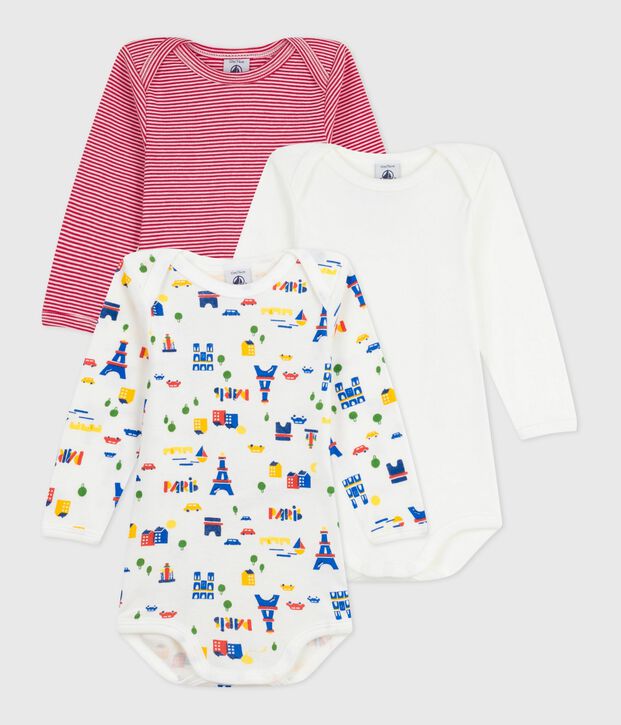 Set lang&auml;rmeliger Baby-Bodys aus gemusterter Baumwolle vielfarbig