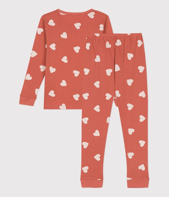Kinderpyjama mit schlanker Passform aus Baumwolle mit Herzmuster für Mädchen rosa BRANDY/weiss MARSHMALLOW
