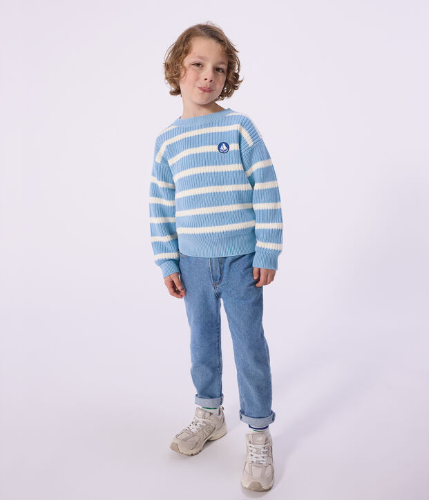 Kinder-Pullover aus Strick blau/naturfarben