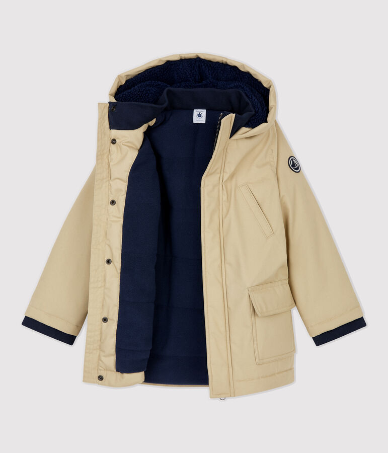 Kinder-Parka aus beschichteter Baumwolle f&uuml;r Jungen beige