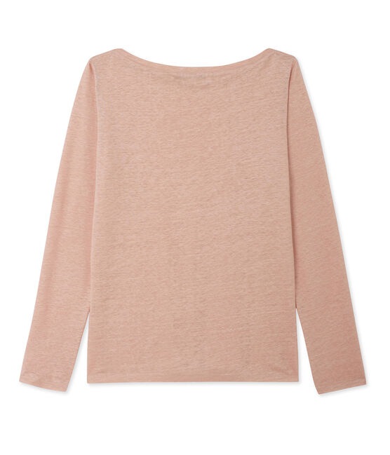 Damen-Langarmshirt aus beschichtetem Leinen rosa ROSE/grau ARGENT